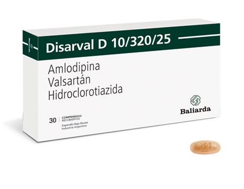 Disarval D_10-320-25_30.png Disarval D Amlodipina Hidroclorotiazida Valsartán Amlodipina antagonista receptor angiotensina bloqueante calcico Disarval D diurético Hidroclorotiazida Hipertensión arterial tensión arterial Valsartán